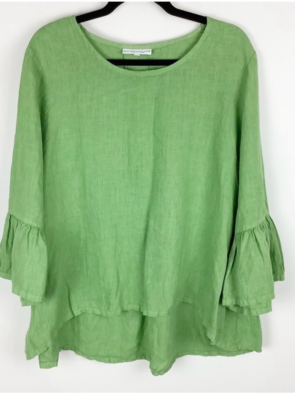 bryn Walker Lime Green Linen Ruffle-Sleeve Tunic